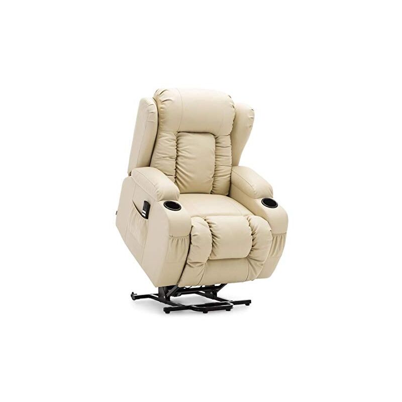 More4homes - caesar dual motor riser recliner winged leather armchair massage heated lounge mobolity chair cream