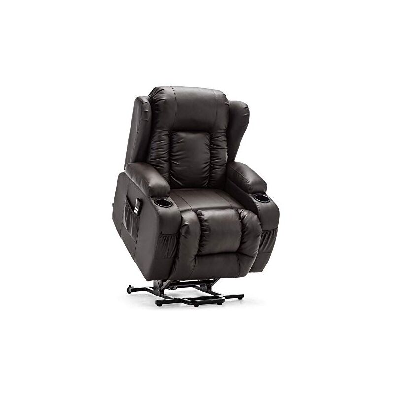 Caesar dual motor riser recliner winged leather armchair massage heated lounge mobolity chair brown