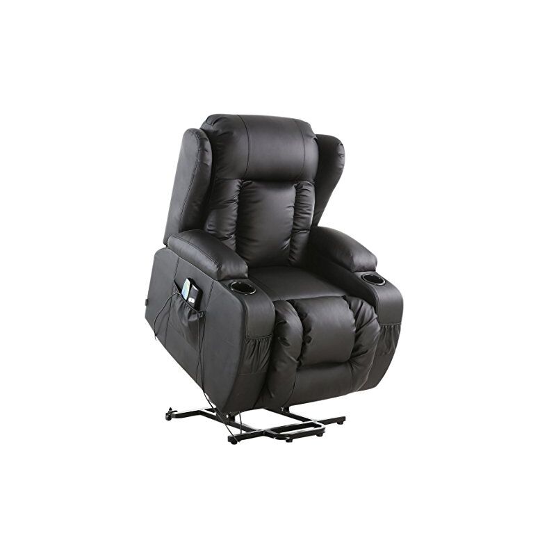 Caesar electric rise recliner winged leather armchair massage heated chair (Black)