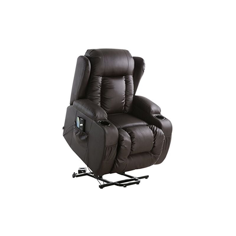 Caesar electric rise recliner winged leather armchair massage heated chair (Brown)