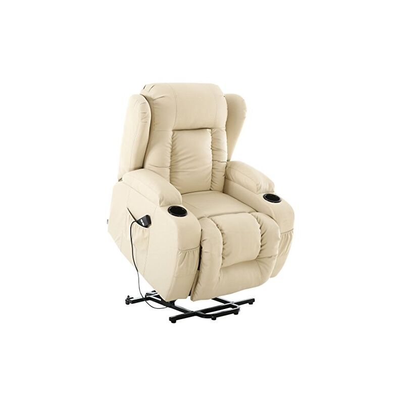 Caesar electric rise recliner winged leather armchair massage heated chair (Cream)