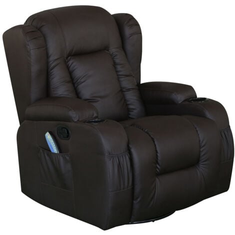 Caesar Leather Manual Recliner Swivel Armchair with Massage and Heat Function in Brown