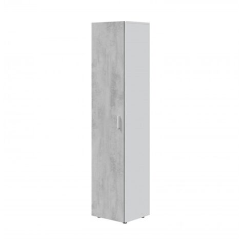 Caesaroo – Armoire 1 porte gris ciment 37x182h cm – Structure en panneaux mélaminés – 3 étagères réglables – Capacité 8 kg par étagère