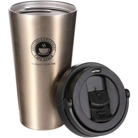 Café Mug Isotherme,Thermos café de Qualité Alimentaire, Bouteille d'eau à Double Paroi Thermos café Isotherme 500ml (Golden, 500 ML)
