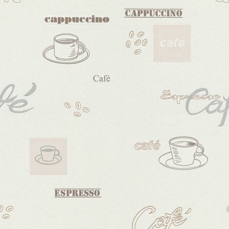Cafe Wallpaper Erismann White Beige Espresso Cappuccino Vinyl Kitchen Textured