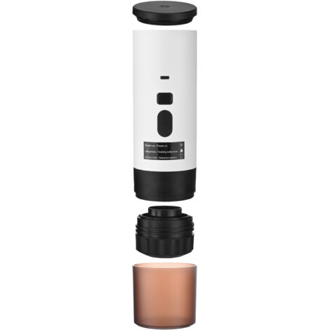Cafetera automática portátil 3 en 1 con 15 bares de presión, pantalla digital y funcionamiento inalámbrico. Equipada con carcasa de ABS, depósito de agua de acero inoxidable 304, batería de litio de 2