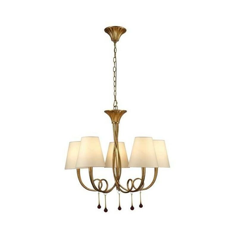 

Lámpara dorada con pantalla de 5 Luces PAOLA para salon clasico