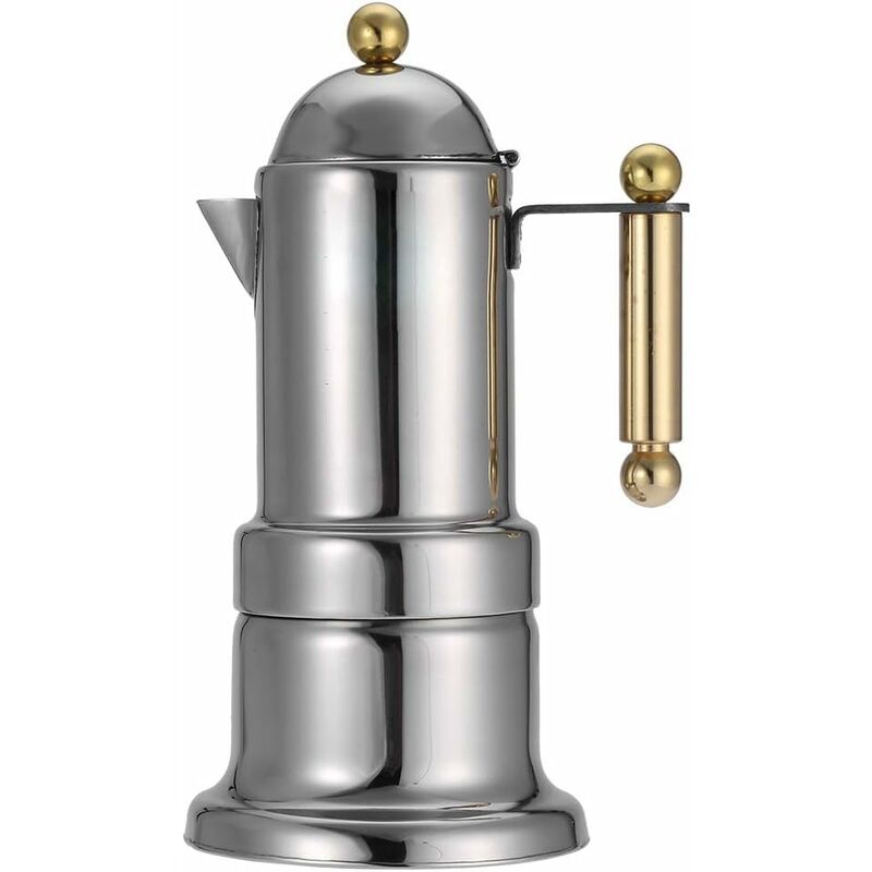 Cafetera De 4 Tazas De Acero Inoxidable, Cafetera De Espresso Duradera, Cafetera Moka Plateada Con Válvula De Seguridad