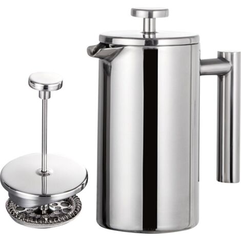 Cafetera de émbolo francesa de acero inoxidable con doble pared aislada, capacidad de 1000 ml.