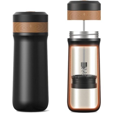 Cafetera de émbolo portátil, cafetera de viaje, taza de café de acero inoxidable, 340,2 ml (12 oz), ideal para acampar y viajar.