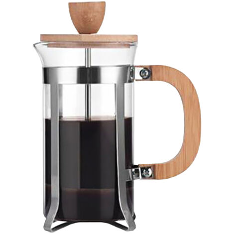 Cafetera de prensa francesa con mango de madera, filtro de alta densidad, tetera de vidrio de borosilicato resistente al calor, prensa de café