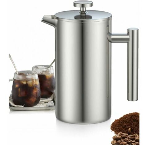 Cafetera de prensa francesa de acero inoxidable de 1 litro, prensa francesa con tres filtros, prensa francesa calentadora con émbolo de acero inoxidable