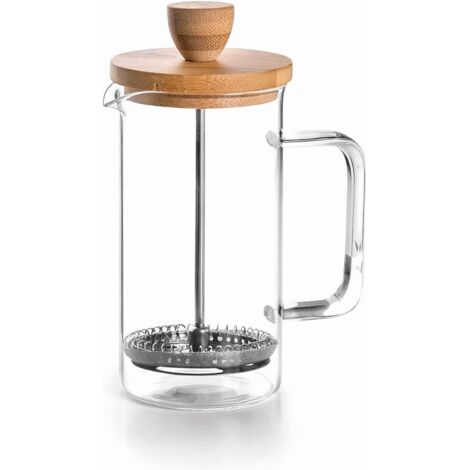 Cafetera de prensa francesa de madera, cafetera de pistón, filtro de acero inoxidable, 8 tazas, acero inoxidable y madera de bambú, 350 ml