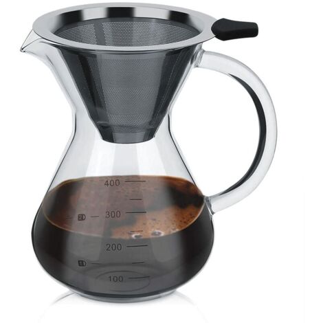 Cafetera de vertido YMYNY, filtro de café manual, jarra de vidrio de borosilicato, cafetera de vertido manual con filtro permanente, 0,4 L