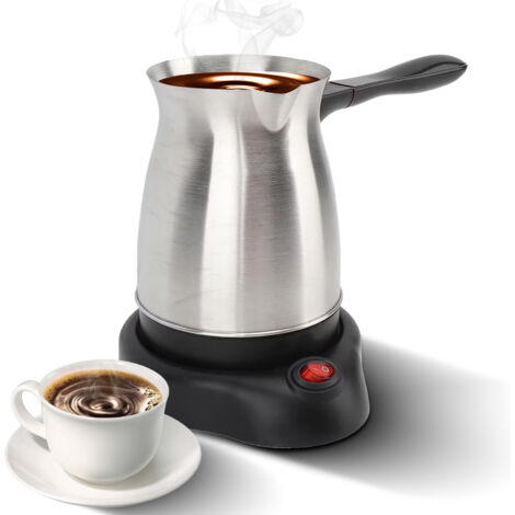 Cafetera eléctrica multifuncional para café turco con jarra de 600 ml para espresso, té y leche – 600 W, acero inoxidable con doble sistema de seguridad y asa resistente al calor.