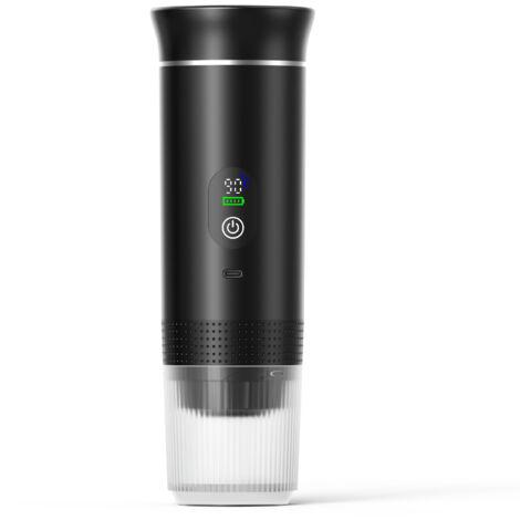 Cafetera espresso de cápsulas en miniatura, portátil, presión de 20 bares, batería de 2500 mAh, pantalla LCD, depósito de agua de 60 ml, compacta y fácil de limpiar, color negro.