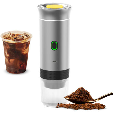 Cafetera inalámbrica portátil 3 en 1 para el coche, el hogar y los viajes. Compatible con cápsulas y café molido. Mini cafetera de 15 bares para café frío y calentador de café. Incluye taza de 150 ml.