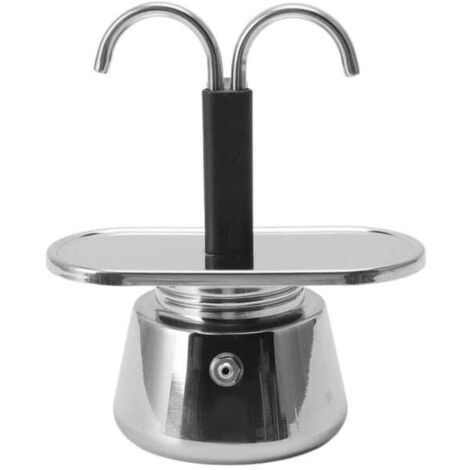Cafetera italiana de acero inoxidable con doble cabezal para 2 tazas (100 ml).