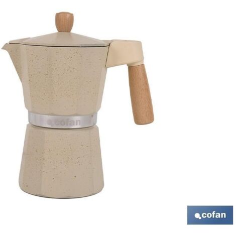 Cafetera italiana de inducción 6 tazas, aluminio, 17 x 10,5 x 19,5 cm, beige granito