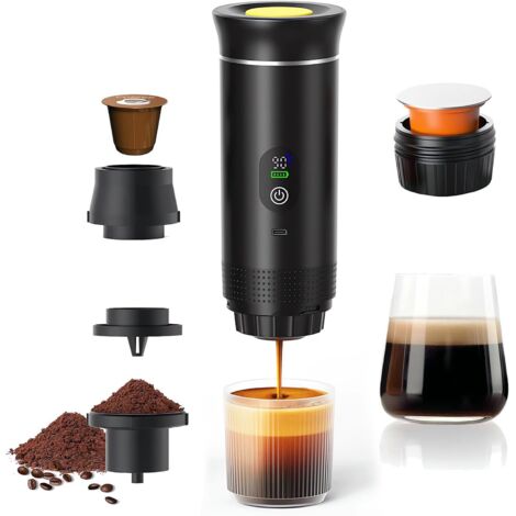 Cafetera portátil 3 en 1, eléctrica, recargable, ideal para camping y coche, calentamiento rápido, compatible con cápsulas K-Cup y café molido. Perfecta para viajes.