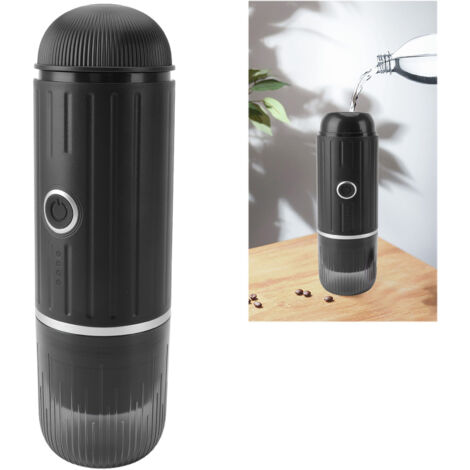 Cafetera portátil autónoma con calentamiento integrado, automática USB, ideal para coche, camping, viajes y oficina. Fabricada en ABS y acero inoxidable, color negro.