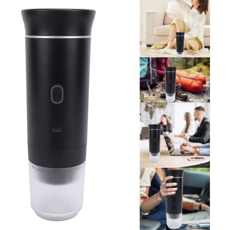 Cafetera portátil – Cafetera eléctrica manual recargable, negra, 2500 mAh, ABS, para coche, oficina, viajes y hogar.