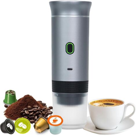Cafetera portátil, cafetera expreso eléctrica 3 en 1, calentamiento rápido, compatible con cápsulas de café molido pequeñas (gris)