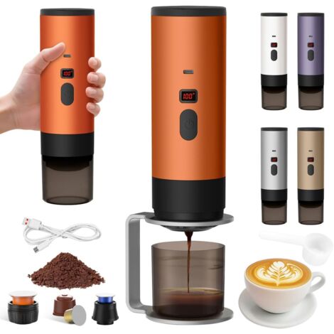 Cafetera portátil con soporte, nueva cafetera portátil 3 en 1 2025, cafetera con pantalla inteligente, cafetera eléctrica recargable compatible con tazas y café molido (naranja-1)