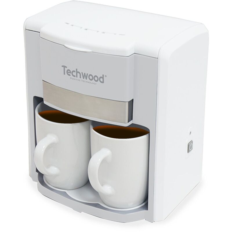 Cafetière 2 Tasses Duo Techwood TCA-202 Puissance : 420-500W - Coloris Blanc - deux tasses en porcelaine inclus