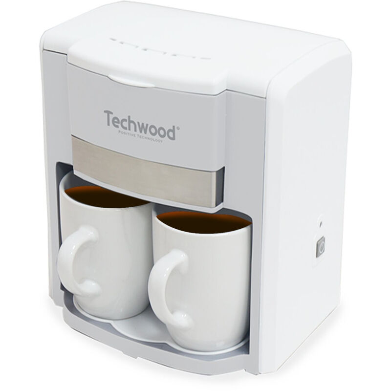 Cafetière 2 tasses TCA202 – Réservoir 0,3L – Filtre permanent lavable – Interrupteur lumineux – 2 tasses en porcelaine incluses – Techwood - 420-500W