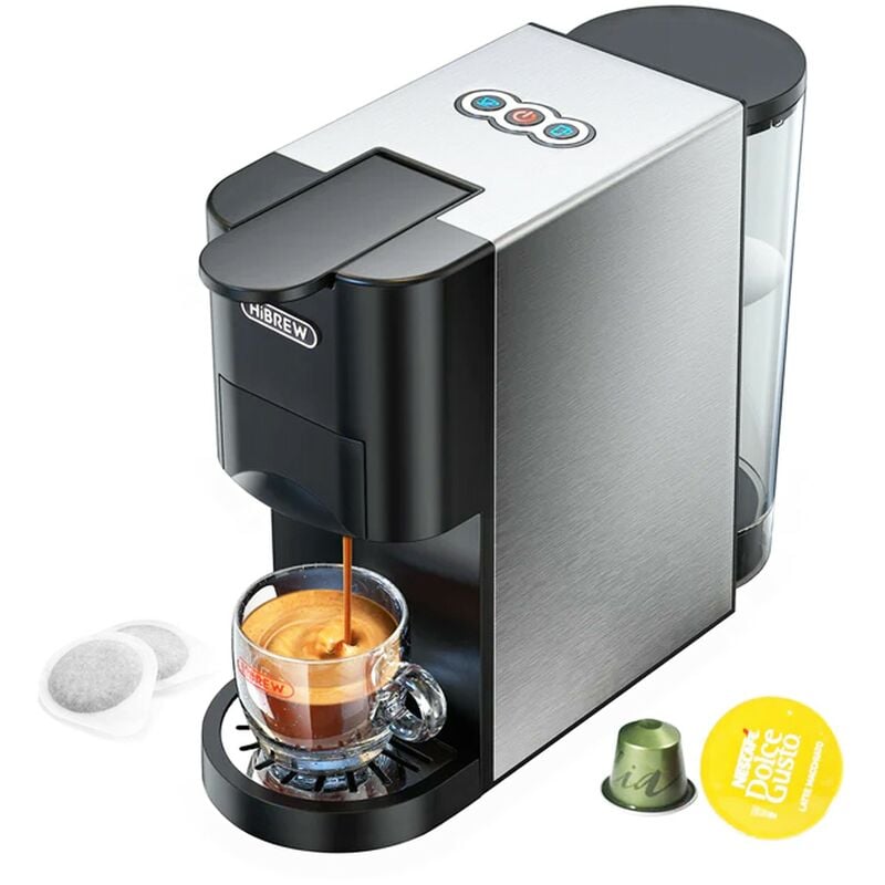 Cafetière à capsules Hibrew 5-en-1 H3A Réservoir d'eau 1000ml amovible Système d'extraction double Style simple (Noir Argent)
