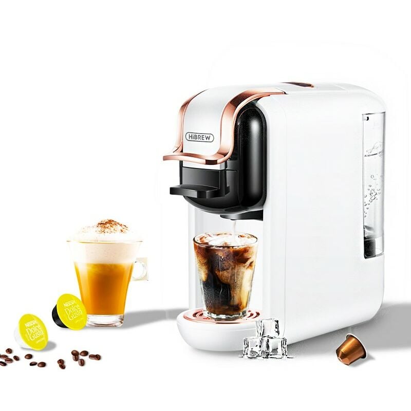 Cafetière à capsules Hibrew 5-in-1 H2B (blanc) Réservoir d'eau amovible Ligne graduée Système d'extraction double Un must pour les amateurs de café
