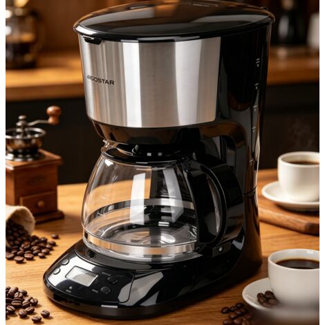 Cafetière à Filtrer Automatique 750W, Grande Capacité 1,25L, Verseuse en Verre, Système Anti-goutte et Maintien au Chaud, Machine à Café Compacte pour Maison, Bureau et Usage Professionnel