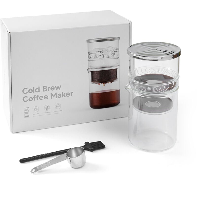 Lifcausal - Cafetière à infusion froide de 300 ml/10,15 oz pour l'extraction du thé et du café, cafetière à infusion glacée en verre borosilicaté