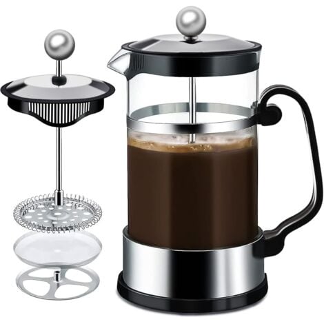 BEIJIYI Cafetière à Piston, 1000ML Français presse café en verre, Machine à Café French Press Machine à Thé en Verre RéSistant à la Chaleur avec Filtrants Faciles à Nettoyer (Noir)