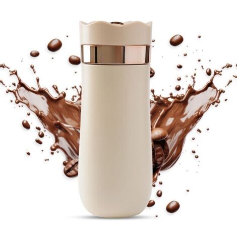 Cafetière à piston avec filtres, cafetière à piston à double paroi isolée avec thermos, portable pour le camping et les voyages (blanc lait)