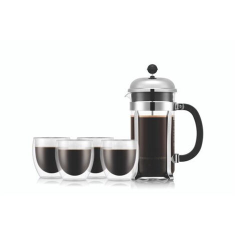 Cafetiere a piston - BODUM - CHAMBORD SET - 8 tasses 1.0 l + 4 verres PAVINA double paroi 25 cl