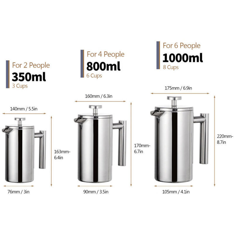 Cafetière à piston française 800 ml, cafetière isotherme à double