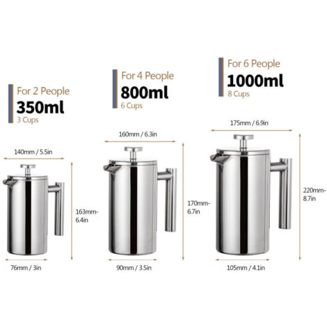 Cafetière à piston française 800 ml cafetière isotherme à double paroi en acier inoxydable