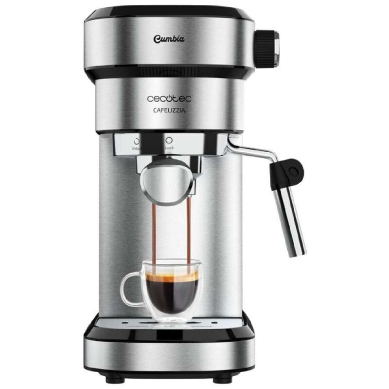 Cafetière Cecotec Express à double sortie Cafelizzia Steel. 1350 w, bras porte-filtre avec deux filtres, vaporisateur réglable, pression 20 bars,