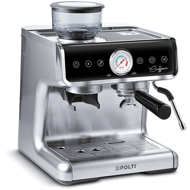 Machine à café avec broyeur intégré POLTI Coffea G50S, argenté, 1 ou 2 tasses, 30 Niveaux, 15 bar