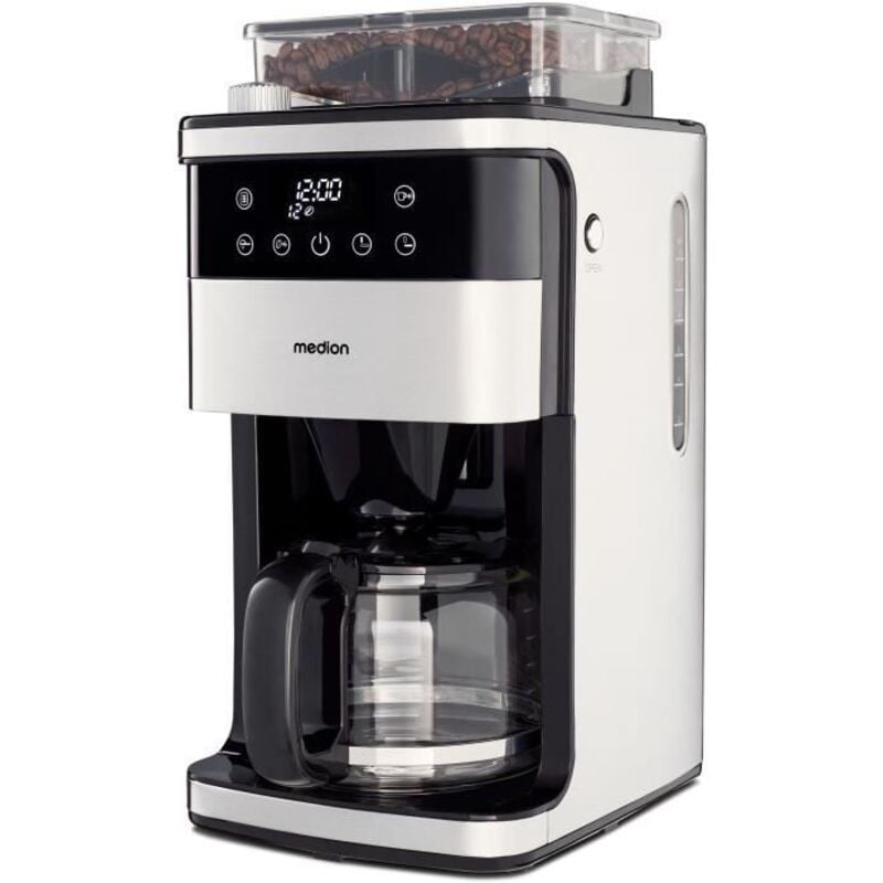 Cafetiere Filtre Digitale avec Broyeur Medion 1000W - 1,5L - Silver