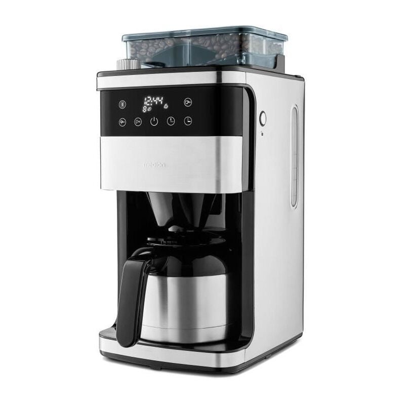 Cafetiere Filtre Digitale Isotherme avec Broyeur - MEDION - 1000W - 1,0L - Silver