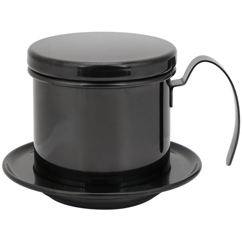 Cafetière filtre vietnamienne en acier inoxydable, finition noire brillante, pour la maison, la cuisine, le bureau, le restaurant ou le café.