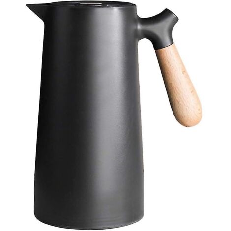 Cafetière isotherme noire à double paroi en verre de 1000 ml avec poignée en bois