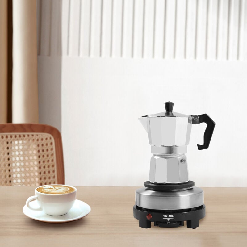 Cafetière italienne 150 ml électrique Cafetière expresso avec fond séparé Pour 3 tasses à espresso Moka Espresso Cuiseur Aluminium Blanc