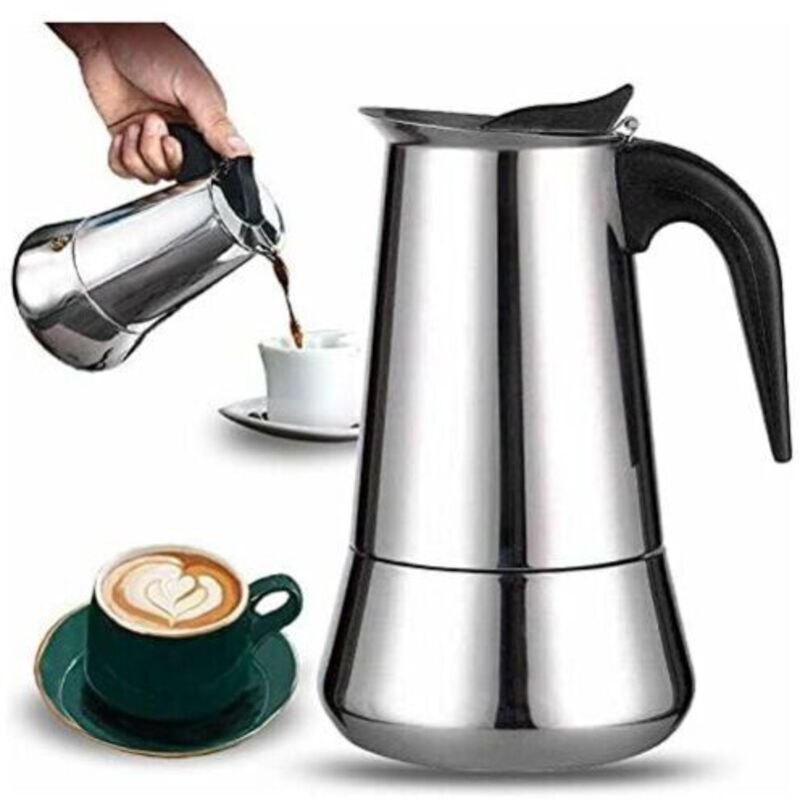 Cafetière italienne, 2 tasses en acier inoxydable compatible avec tous les types de lampes, 100ml