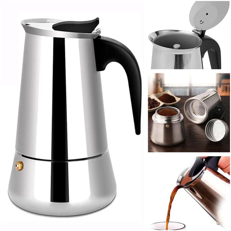 Cafetière Italienne, 6, 9,12 Tasses Cafetière Moka en inox compatible tous types de feux - 600ml - 12 tasses