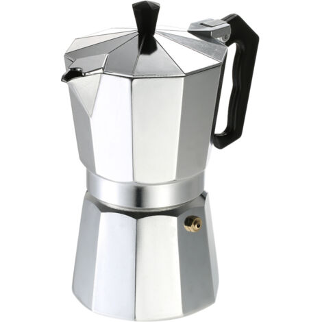 Cafetière italienne à percolation en aluminium 3 tasses, compatible avec cuisinière à gaz et four électrothermique.