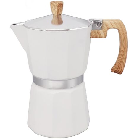Cafetière Italienne en Aluminium 150ml, Design Octogonal pour Prise en Main Confortable, Compatible Gaz et Plaques Électriques, Blanc